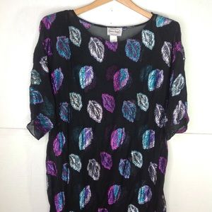 Vintage Black Leaf Sheer Dress Three Flaggs Pink